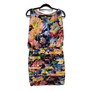 DRESSBARN Sleeveless Tiered Ruffle Watercolor Print Dress Size 8‎